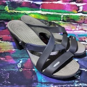 Crocs Cyprus Heel Strappy Platform Sandal Women's Sz 8 Brown Slip On Comfort